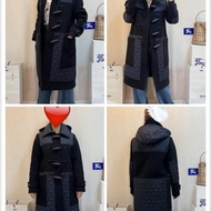 BURBERRY英國黑色菱形功能性牛角扣大衣UK8