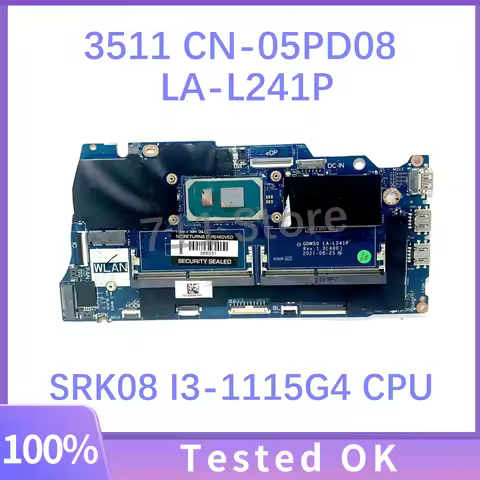Mainboard 5PD08 05PD08 CN-05PD08 GDM50 LA-L241P With SRK08 I3-1115G4 CPU For DELL Inspiron 15 3511 L