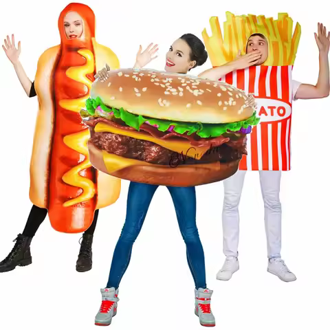 Funny Food Cosplay Halloween Costume Adult Family Fancy Dress Pizza Burger French Fries Sausage Hot 