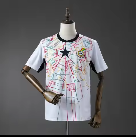 2026 Men's Ghana Soccer Jersey White Geometric Pattern GFA Black Star Football Shirt AFCON Fan Jerse