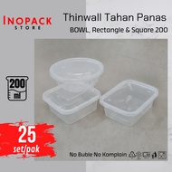 25set - Thinwall 200ml RECTANGLE, BOWL & SQUARE REC SQ 200 round SQUARE plastic container BOWL food 