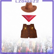 [Lzdhuiz2] Kids Cowboy Costume Set Fashion Party Outfit Role Play Cowboy Hat Vest and