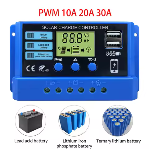 24h shipping 10A 20A 30A Solar Charge Controller 12V 24V Solar Panel PV Controller 50VDC For Lifepo4