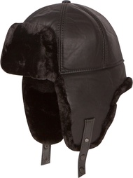 Leather Shearling Faux Mink Fur Aviator Russian Ushanka Hat Chin Strap