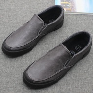 HOT★หรูหรารองเท้าแตะผู้ชาย PU หนังผู้ชาย Loafers Handmade ออกแบบรองเท้าผ้าใบรองเท้าผู้ชายลื่นขี้เกีย