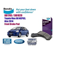 Toyota Vios NCP93 2008-13, ALZA 2014 Bendix Ultimate Brake Disc Pad DB1785 / DB1820