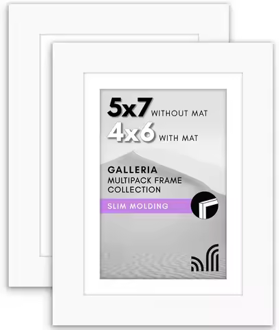 5x7 Picture Frame with Polished Plexiglass - Set of 2 - Use as 4x6 Frame with Mat or Display 5x7 Pho