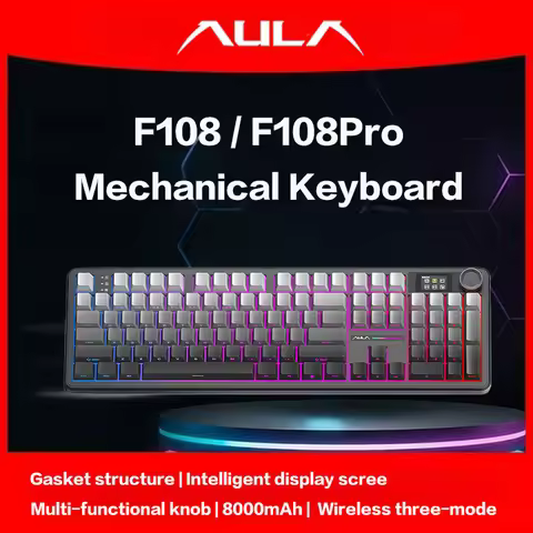AULA F108Pro/F108 Wireless Bluetooth tri-mode connection, multi-functional display, Gasket structure