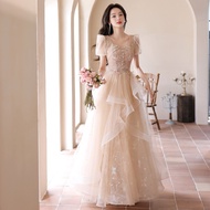 EAGLELY French Long Evening Dress Temperament Floor Length Princess Performance Banquet Vocal Art Ex