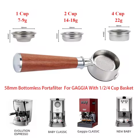 58mm Bottomless Portafilter For Gaggia New Baby Classic Espresso Machine 304 Stainless Steel Naked H