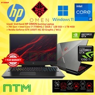 #1366 USED GAMING LAPTOP HP OMEN 15 7TH i7-7700HQ 16GB 128GB + 1TB HDD NVIDIA GEFORCE GTX1050TI WIN1
