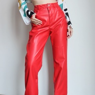 Zara Red Leather Pants สีเเดง W001-278