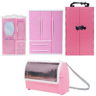 BJDBUS Big Size Doll Wardrobe Pink Lovely Plastic Closet Wardrobe with Mirror Accessories for Barbie Doll Bedroom Set Baby Girl DIY Toys