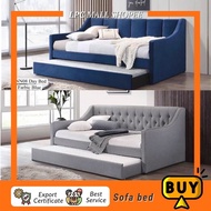 LPC MALL 07 / 08 / 3ft Day Bed With Pull Out DayBed Trundle Velvet Blue Katil Sofa
