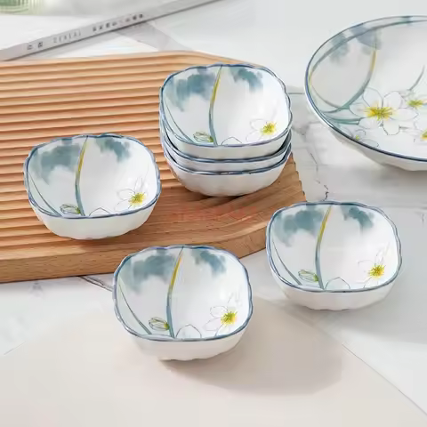 Narcissus ceramic seasoning plate, household hot pot dipping plate, soy sauce vinegar plate, snack p