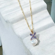 Keshi 珍珠配坦桑石項鍊，925 銀鍍金