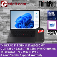 LENOVO THINKPAD T14 GEN 5 21ML005CMY LAPTOP (CU5-125U32GB1TB SSD14"WUXGAINTEL GRAPHICSWIN11 PRO)FREE