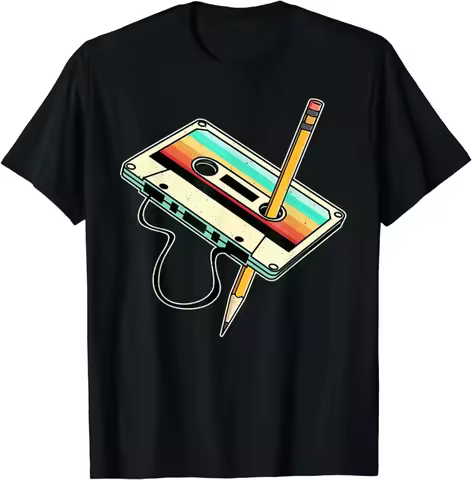 80s Cassette Pencil 80s Retro Throwback Music T-shirt Women's Clothing Retro Tshirt Camisetas Women