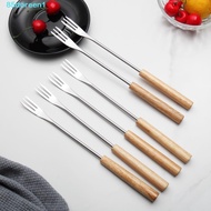 DOREEN1 6pcs/set Stainless Steel Fruit Fork, Plastic/Wooden Handle Three-pronged Chocolate Fondue Fork, Kitchen Gadget Long Handle Not Easily Deformed Cheese Fork Restaurant