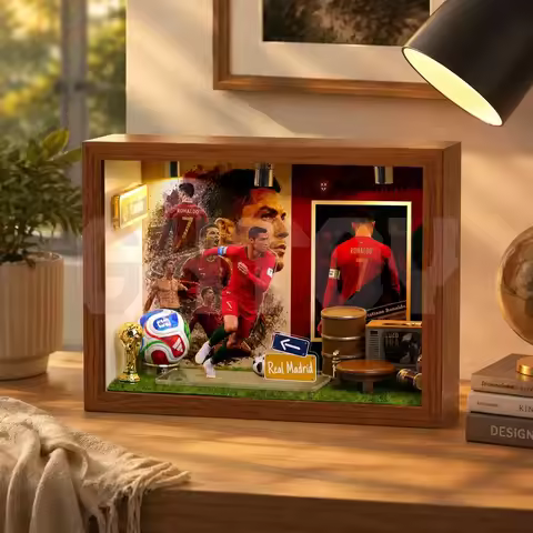 Football Star Acrylic Trophy Frame Ronaldo Messi Neymar Soccer Player Collectible Desk Ornament Fan