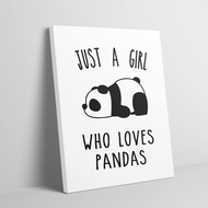OGILRE Panda Just A Girl Who Loves Pandas White Canvas Wall Art Decorations Prints, Girls Bedroom Ro
