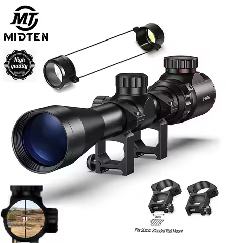 MidTen Riflescope 3-9x40 Rifle Sniper Scope Red or Green Illuminated Optical with Mounts Mil dot Fit