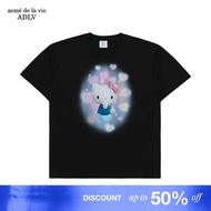 [ADLV X Hello Kitty] 3D Artwork Short Sleeve T-Shirt Black - Oversized Fit Unisex T-Shirt acme de la