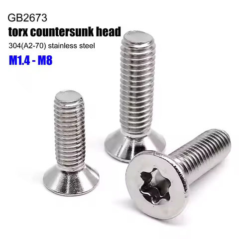 M1.4 M1.6 M2 M2.5 M3 M4 M5 M6 M8 GB2673 Six-Lobe Torx Flat Countersunk Head Screw Bolt 304 A2-70 Sta
