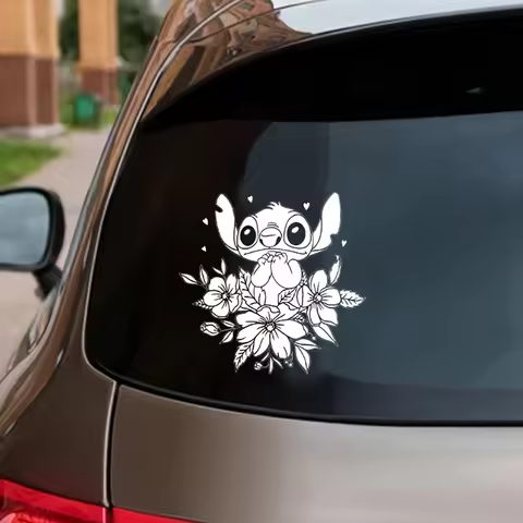 Lilo & Stitch Floral Flower Vinyl Sticker Car Window Bumper Decals Decor, Cartoon Stitch Ohana Stick