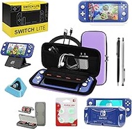 Switch Lite Accessories Bundle, Kit with Carrying Case,TPU Case Cover with Screen Protector,Charging Dock,Playstand, Game Card Case, USB Cable, Stylus,Thumb Grip Caps for Nintendo Switch Lite (Purple)