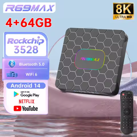 R69MAX Tv Box RK3528 Quad Core Android 14 Support WIFI 6 HD 8K Video Media Player Support Netflix Yo