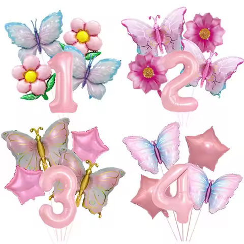 5pcs Butterfly Balloon 32inch Pink Number Balloon Foil Balloon Butterfly Theme Birthday Wedding Baby