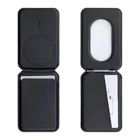 New Foldable PU Leather Magnetic Card Holder Stand For MagSafe, 2 Slots Wallet Phone Kickstand, Stro