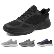 Fly_shoes.my Outdoor Men Lace up Pure Black Casual Sneakers Plue Size 38-47 Light Breathable Mesh Fo