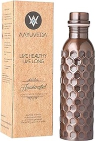 AAYUVEDA Handcrafted Pure Copper Drinking Water Bottle|Copper Water Bottle with Lid - Ayurvedic Copper Water Bottle with Copper Vessel - Drink More Water Bottle -30 Oz