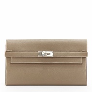 HERMES Kelly Longue taupe togo leather silver turnlock flap long wallet