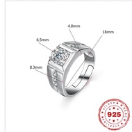 แหวนเพชร HOYON S925เงิน1กะรัตสำหรับผู้ชายหมั้นทองคำขาวงานแต่งงานเครื่องประดับปากปรับได้ช้อปปิ้งฟรี
