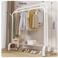 多功能掛衣架  晾衣架 衣帽架 掛包架【120cm【白雙桿】四鉤+置物架】