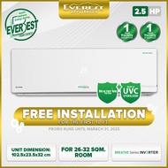 EVEREST Split Type Wall Mounted Breathe Inverter Series Aircon with remote control  2.5 HP- ETIV25UV