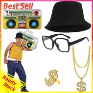 80s 90s Costume Outfit Set Hat Dollar Necklace Rock Star Glasses for Retro Party