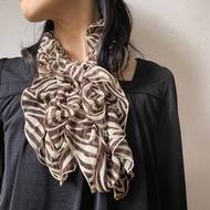 Ballett 柔軟雪紡 抓皺圍巾 斑馬紋 棕色 隨意一繞即可完成造型 日本製 可水洗