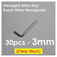 (Clear Stock) 30 Pcs - 3mm Hexagon Allen Key / 3mm Kunci Allen Hexagonal
