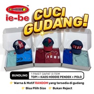 IEBE CUCI GUDANG - 1 Paket dapat 3 item (Topi+Kaos Hoodie Pendek+Polo) | Motif dan Warna Random