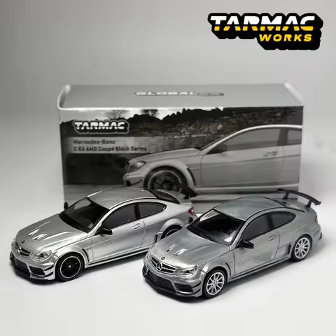 TW 1:64 Tarmac Works Mercedes-Benz C63 AMG Coupe Black Series Silver Metallic Chase alloy car model