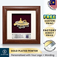 (JS Pewter) Gasing Gold Plated Pewter | 7" x 7" Solid Frame | Souvenir Gifts Permainan Tradisional M