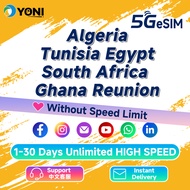 Algeria,Tunisia,Egypt,South Africa,Ghana,Reunion eSIM 1-30 Days Unlimited 5G Data | Instant Delivery