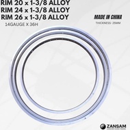 20 / 24 / 26 x 1-3/8 Alloy Rim 36H | 14G Spokes | Bicycle Rim | Durable Alloy |
