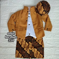 COD...!!!! Setelan Baju Beskap Hewes Anak + Bawahan Batik Coklat + Blangkon Solo / Baju Bayi Adat Jawa - Tersedia Ukuran Dari Bayi 0 Sampai SD