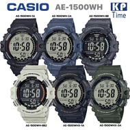 Casio แบตเตอรี่ 10 ปี หน้าปัดใหญ่ กันน้ำ100m นาฬิกาข้อมือผู้ชาย สายเรซิน รุ่น AE-1500WH, AE-1500WHX ของแท้ประกันศูนย์ CMG