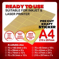 A4 Blank Kraft Sticker / A4 Kraft Sticker - Pre-cut Ready 70mm